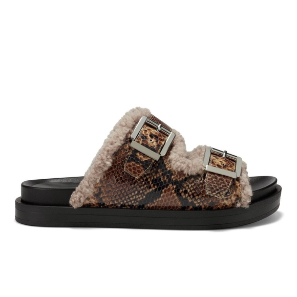 AEROSOLES Shoes - Aerosoles Olivia brown snakeskin sherpa sandals, size 8 NWT